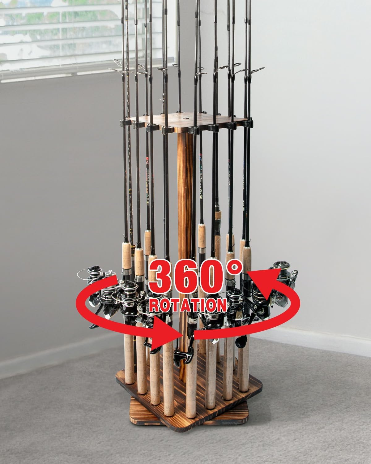 Fishing Rod Pod - ที่วางเบ็ดตกปลาสำหรับโรงรถชั้นวางคันเบ็ดตกปลาหมุนได้360องศาขาตั้งพื้นสามารถเก็บได้ถึง16แท่ง